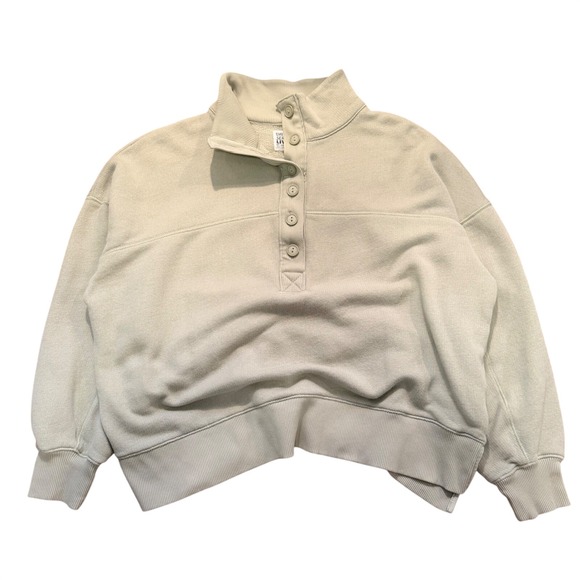 American Eagle Outfitters Tops - American Eagle Henley Sweatshirt Womens Small Sage Green Button Mock Neck Crop